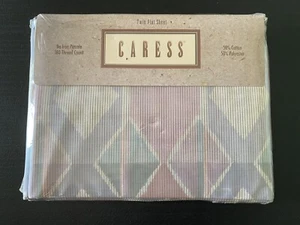Vintage Mervyn's Caress Twin Flat Sheet Geo Pastel USA NEW - Picture 1 of 7