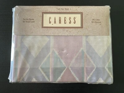 Vintage Mervyn's Caress Twin Flat Sheet Geo Pastel USA NEW - Image 1 of 4