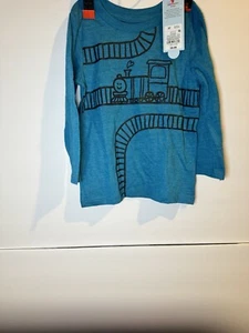 New Cat & Jack Blue Long Sleeve Train Graphic T-Shirt Boys' Size 2T - Picture 1 of 3