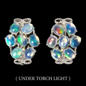 925 Sterling Silver Earrings Oval Fire Opal Natural Gemstone Jewelry - Picture 1 of 9