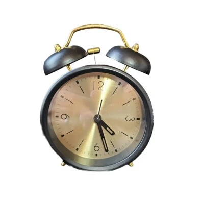 Lindo Reloj Despertador Escritorio Alimentado por Batería Dorado y Negro 3.75" Decoración Hogar u Oficina Foto 1 de 4