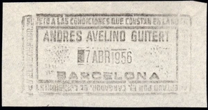 España - Recadero - 1956 - Tampón "Andrés Avelino Guitert - Barcelona" - Imagen 1 de 1