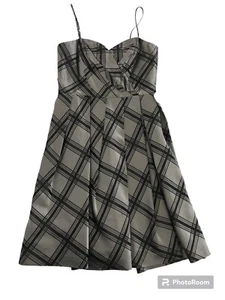 Nine West Dress. Size 4 Gray Black Plaid Cocktail Satin Finish Acetate - Picture 1 of 10