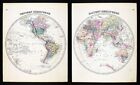 1876 Warner & Beers Eastern & Western Hemisphere World Maps America Euorpe Asia