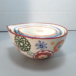 Pier One Imports 4 Nesting Measuring Cups 1/4 to 1 Cup Hand Painted Stonewear - Picture 1 of 8