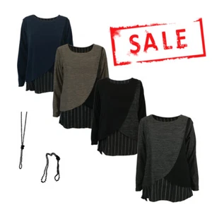 Camicia blusa asimmetrica doppio strato moda donna donna nuova con collana - Foto 1 di 9