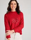 Womens Jumper - Regular Summer Sweater - Red Pullover Snowflake Sequin | W LANE
