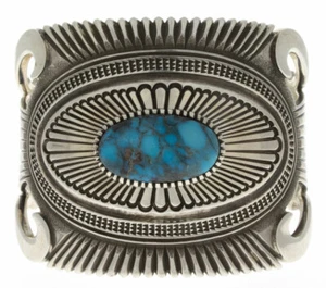 High Grade Natural Bisbee Turquoise Bracelet By Navajo Artist Ron Bedonie - Picture 1 of 5