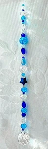 CRYSTAL BALL SUNCATCHER-BLUE-CLEAR CRYSTAL-STAR-RAINBOWS-9"-HANDCRAFTED # 933 - Picture 1 of 2