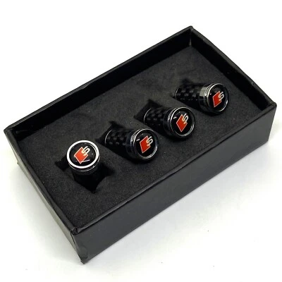 4-piece Box pack  Tire Valve Cap Covers Carbon fiber  Fits Audi  Universal Fit - Image 1 of 4