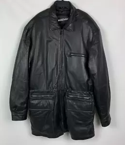 Kenneth Cole Reaction Jacket Black Leather Collared Zip Pockets Insulated Sz XLT - Picture 1 of 20