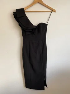 Portmans Dress Womens Size 8 Black One Shoulder Ruffle Zip Slit Lined Party - Bild 1 von 17