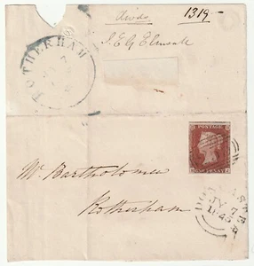 1845 JULY 7 ROTHERHAM ENCIRCLED EARLY SKELETON PMK PART WRAPPER EX DONCASTER YKS - Picture 1 of 1