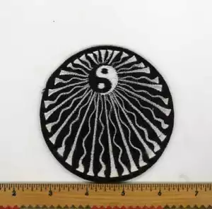 Embroidered Black & White Yin Yang Wavy Sun Rays Patch Fair Trade Nepal 3" Round - Picture 1 of 7