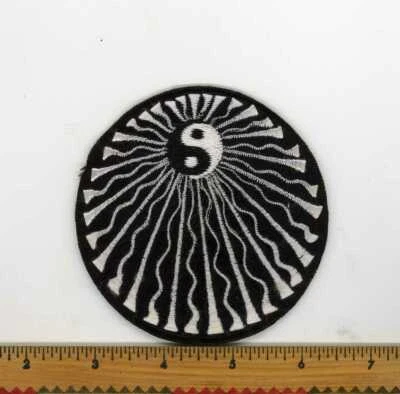 Embroidered Black & White Yin Yang Wavy Sun Rays Patch Fair Trade Nepal 3" Round - Image 1 of 4