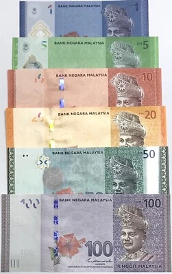 Malasia Set 6 Piezas 1 5 10 20 50 100 Ringgit ND 2011-2020 P 50 51 52 53 54 56 UNC Foto 1 de 2