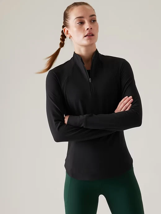 Athleta M Medium Salutation Half Zip Shirt Top Black #882390