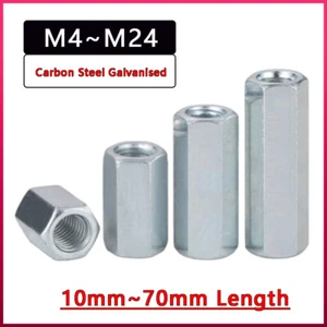 Rod Bar Stud Hex Studding Coupling Connector Long Nut Zinc M4 ~ M24 - Picture 1 of 61
