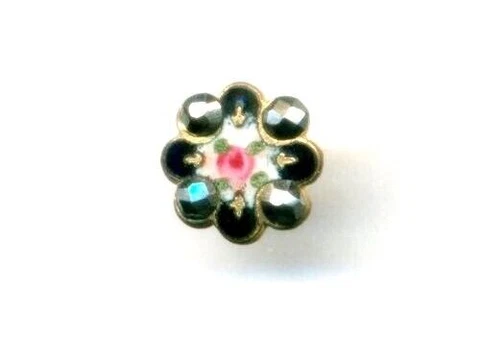 Antique Button Diminutive Enamel with Four Cut Steels Scalloped Shape 3/8" Cover