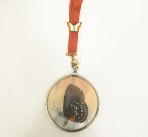 Exotische antike viktorianische Schmetterling Unterglas Halskette - Bild 1 von 6