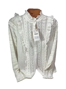 Blusa Top Zara Ojales Blanca Para Mujer Talla Pequeña Denim Colección Schliffi Rara - Imagen 1 de 9