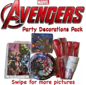 Marvel Avengers Party Decorations Pack Plates Napkins Cups Utensils Table Covers - Picture 1 of 6