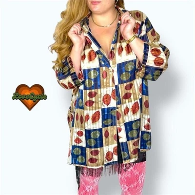 Women's Yves St. Clair 90s Sparkly Leaf Print Semi-Sheer Blouse – Size 24W - Image 1 of 4