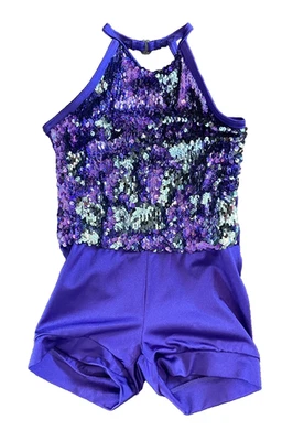 WEISSMAN Girls LEOTARD Gymnastics Dance PURPLE Silver Sequin Lined Sz SC (6/6X) - Image 1 of 3