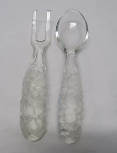 Juego de cuchara tenedor para servir ensalada de vidrio asas esmeriladas satinadas hojas de uva - Imagen 1 de 7