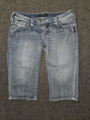 Pantalones Cortos Bermudas Jeans Plateados Para Mujer 29 Lavado Claro Martes Elastizados Denim Foto 1 de 4