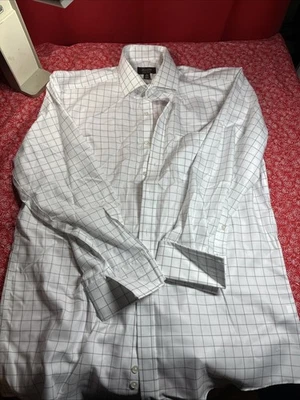 Camisa de vestir Tasso Elba para hombre mediana abotonada blanca a cuadros mangas largas algodón V2 Foto 1 de 3