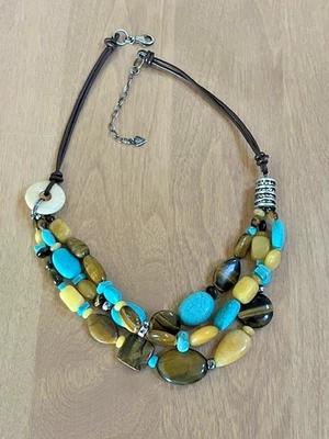 SILPADA N1858 из чистого серебра тигровый глаз бирюза мульти 3 стойка ожерелье - Изображение 1 из 4