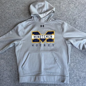Minutemen Sweatshirt Mens Large Gray Pullover Hoodie Hockey Fleece Lined READ - Picture 1 of 7