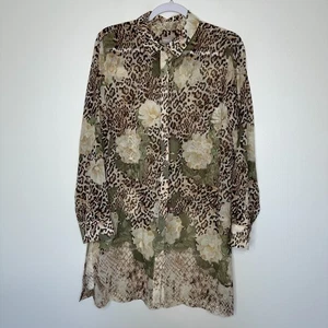 Chicos Poised Blooms Sheer Tunic Top Womens Size L 12/14 Floral Animal Print 2 - Picture 1 of 11