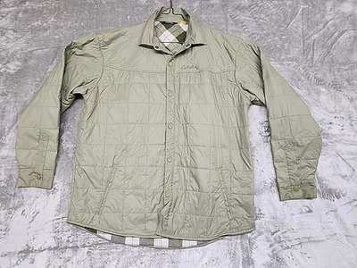 Cabelas Flannel Lined Nylon Lightweight Shirt Jacket Shacket Quilted Large Green - Image 1 of 4