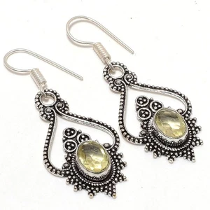 Lemon Topaz Gemstone 925 Sterling Silver Earring 1.8" j894 - Picture 1 of 6