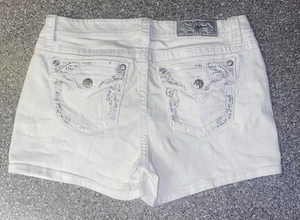 Pantalones Cortos Mujer Miss Me Blanco Jean Talla 31 Bling Estrás Solapa Bolsillos ¡Bonitos! - Imagen 1 de 5
