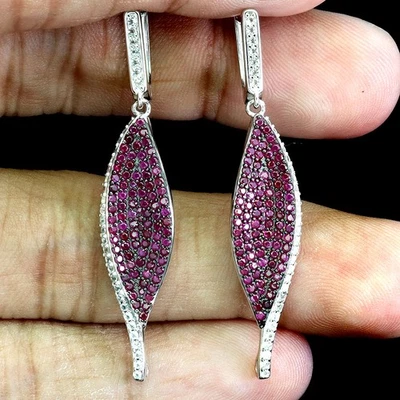 Pendientes de plata de ley 925 rubí Myanmar redondo corte diamante topacio piedras preciosas Foto 1 de 4