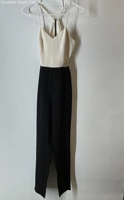 BCBGeneration Womens White Black V-Neck Cut-Out One-Piece Jumpsuit Size 0 - Image 1 of 4