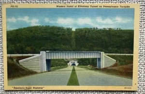 Cartolina in lino PA "Portale occidentale del tunnel di Kittatinny sulla Pennsylvania Turnpike" - Foto 1 di 2