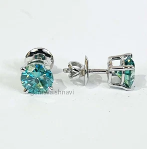 6 Karat Blau Behandelt Diamant Nieten 4 Zacken Schraube Hinten VVS1 Zertifiziert - Bild 1 von 5