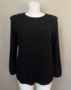 Talbots Womens Plus Size Crew Neck Sweater Black White Flecked 1X Casual Career - Picture 1 of 7