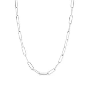 Sterling Silver Open Twist Design And Plain Design Paperclip Link Necklace - Picture 1 of 1