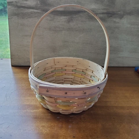 Longaberger Small Easter Candy Basket 2001 Edition Handwoven Green Pink Yellow Cover