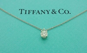 Authentic Tiffany & Co. 0.32ct Solitaire Diamond Pendant Platinum 16" Necklace - Picture 1 of 10