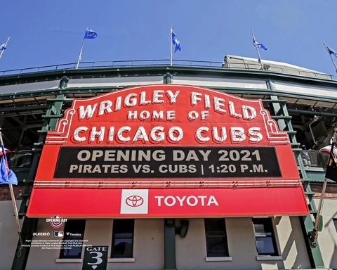 Wrigley Field Chicago Cubs Unsigned 2021 Opening Day Wrigley Field Marquee Photo Cover