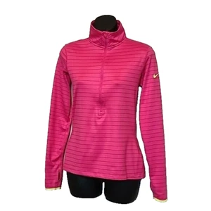 Nike Pro Mock Neck Top halber Reißverschluss Größe Small Pink Streifen Langarm Fleece Rückenlehne - Bild 1 von 5