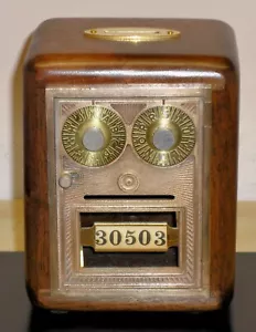 Antique U S Post Office Box Door Bank-Dual Dial "Button/Bullseye"-Walnut - Picture 1 of 5