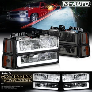 Smoked[DRL LIGHT BAR+LED BULB] L+R Headlight Corner for 1994-2000 GMC C/K Pickup - Picture 1 of 12