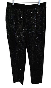 Chicos Womens Black Sequins Covered Pants Sixe 2/ US 12 Taper Ankle Velour - Picture 1 of 6